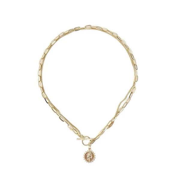 

retro double beauty head necklace women's trend simple metal chain coin pendant collarbone collar exquisite jewelry chains, Silver