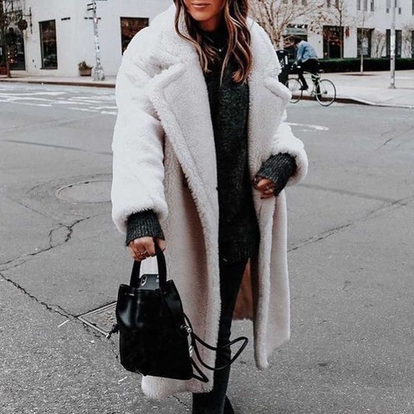 Long Teddy Bear Jacket Casaco Mulheres Inverno 2021 Grosso Quente Overblano Overligado Outerwear Overcoat Mulheres Faux Lambswool Fur Casacos Y0829