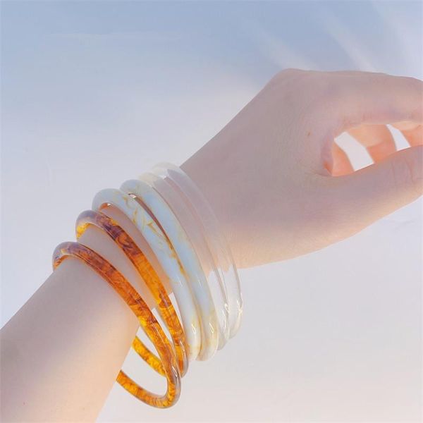 

bangle vintage resin beige amber transparent acrylic exaggerated bracelet for women jewelry accessories stackable, Black