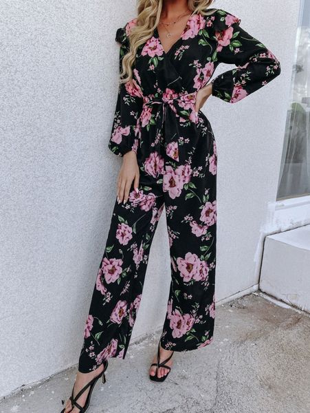 

floral print wrap wide leg jumpsuit e4ri#, White