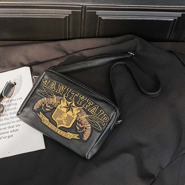 

wallet design men's bag embroidered pattern hand korean fashion single shoulder simple slant cross light backpack, Red;black