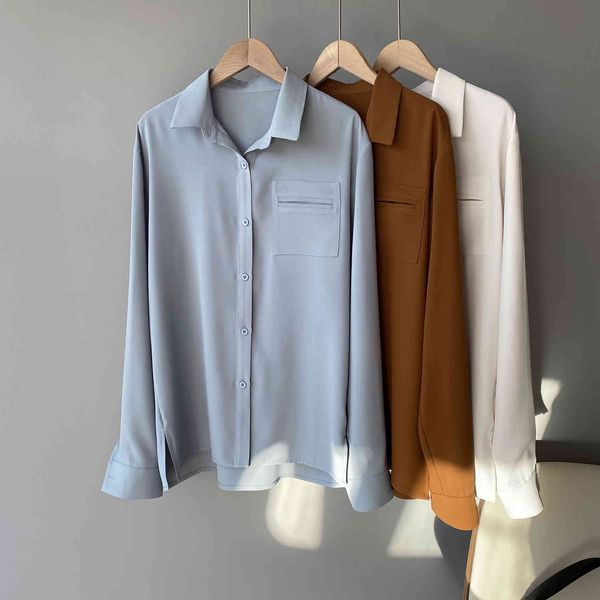 

mooirue spring casual women solid color pocket white coffe blue female shirts blouse n4iz