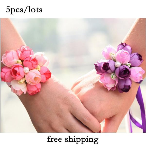 

5pcs/lots wrist corsage bridesmaid sisters hand flowers artificial bride for wedding dancing party decor bridal prom decorative & wreaths