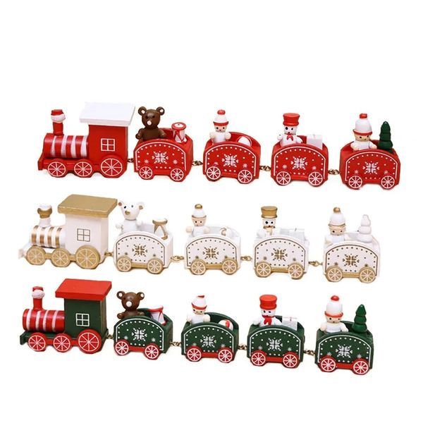 5 nós de natal pequeno trem de madeira trem com boneco de neve urso decorações de Natal para ornamentos de casa presente crianças brinquedos