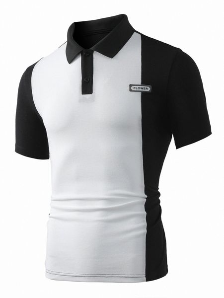 

men two tone letter patched detail polo shirt a8kt#, White;black