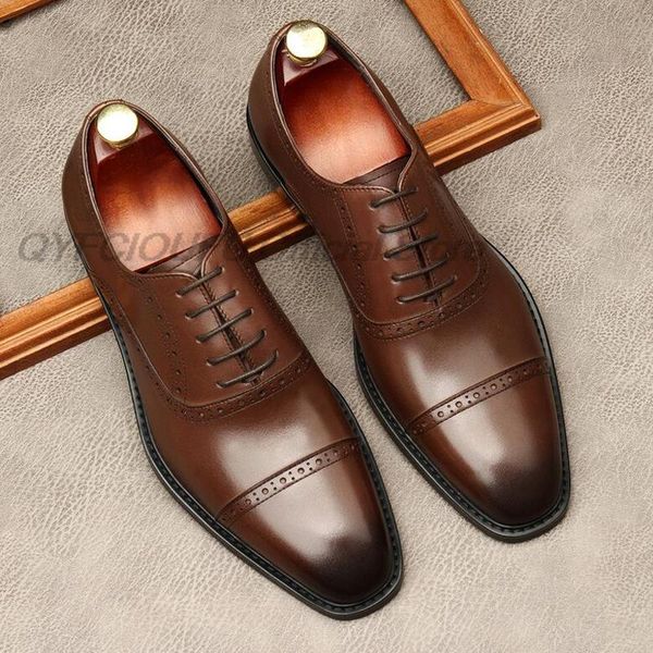 

brown black cap toe dress shoes men oxford shoes genuine leather wedding shoes for men business formal lace up mens