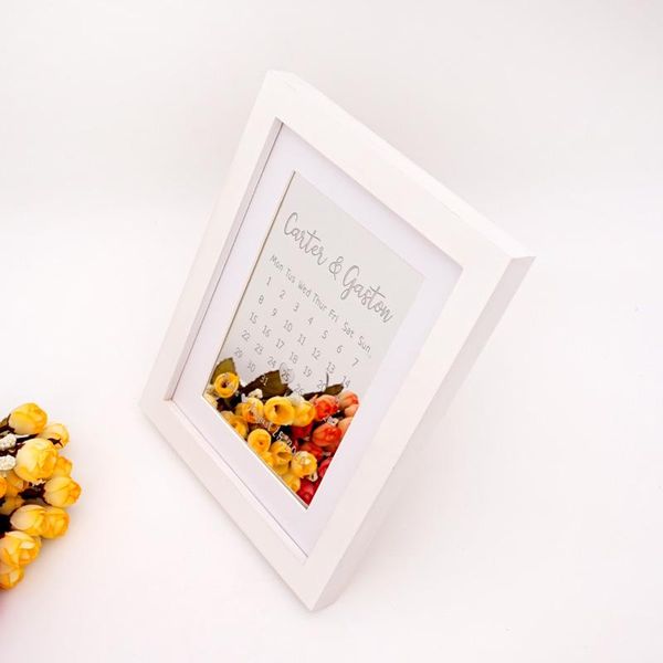 

party decoration personalized valentine's day white color wooden frame with acrylic wedding calendar table custom gift