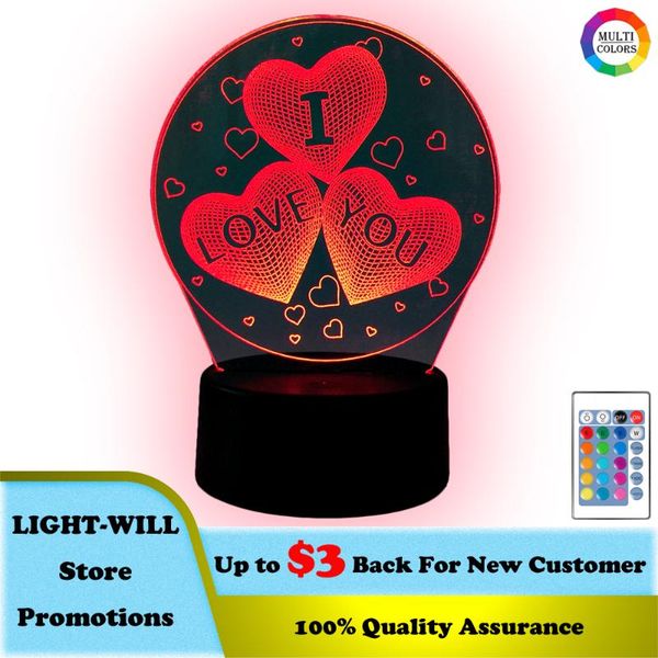 

night lights 3d illusion led light valentine gift for room decoration multi color changing acrylic table lamp
