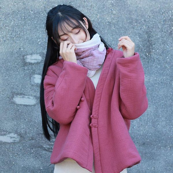 

women's jackets johnature vintage for women chinese style v-neck long sleeve coat 2021 spring cotton liner solid color, Black;brown