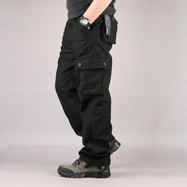 

men's pants men cargo casual mens multi pocket military overall sweatpants tactical trousers pantalon hombre plus size 55, Black