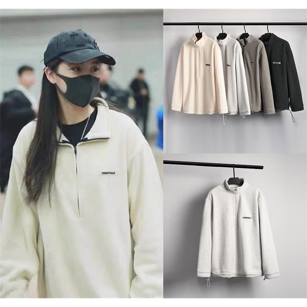 

gaojie ouyang nana same double thread essentials half zipper fleece sweater lovers jacket, Black