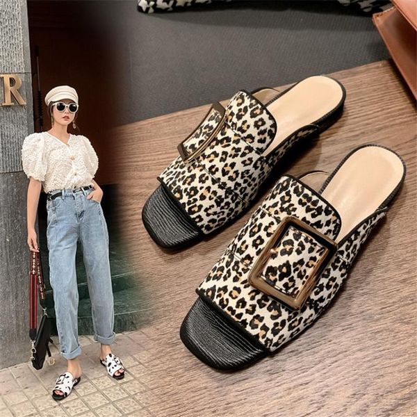 

slippers pxelena vogue design buckle women horsehair slides polka dot leopard summer lady low heel casual daily flip flops shoes, Black