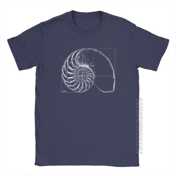 Homens Camiseta Fibonacci em um Nautilus Casual Masculino Tshirt Matemática Basic Tees Tees Grupo Roupa de Pescoço 100% Algodão Impresso T-shirt 210706