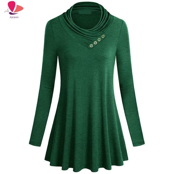 

women's t-shirt apipee long sleeve cowl neck form fitting casual tunic tshirt shirt women, White