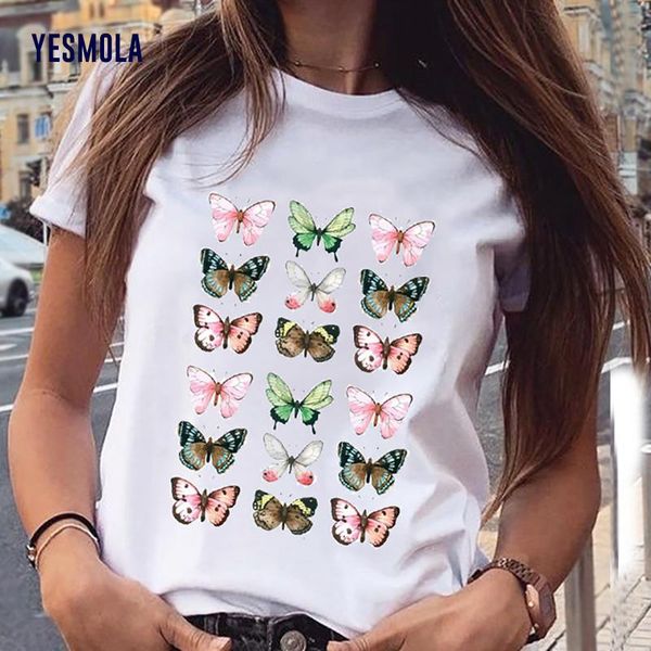 

women's t-shirt yesmola women t shirt butterfly harajuku ulzzang femal shirts summer 90s girls graphic tee woman clothing, White