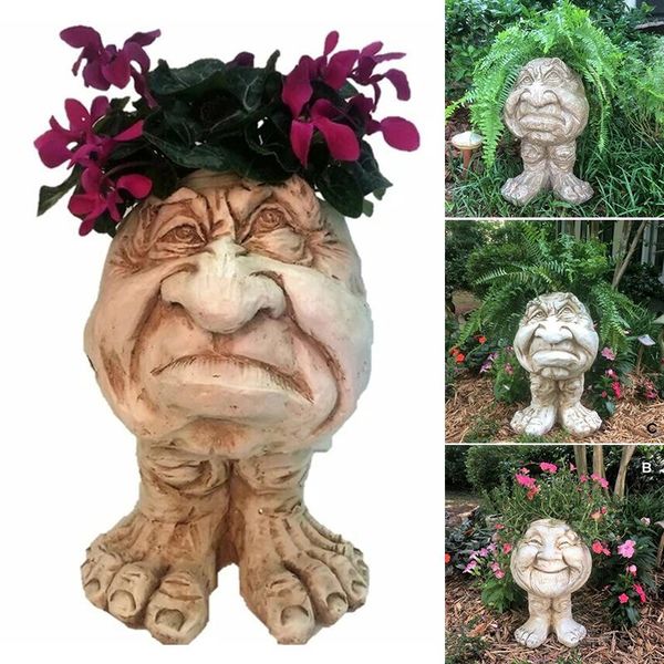 

muggly's the face statue planter resin figurine plant pot funny art sculpture flowerpot with drain hole dtt88 garden decorations