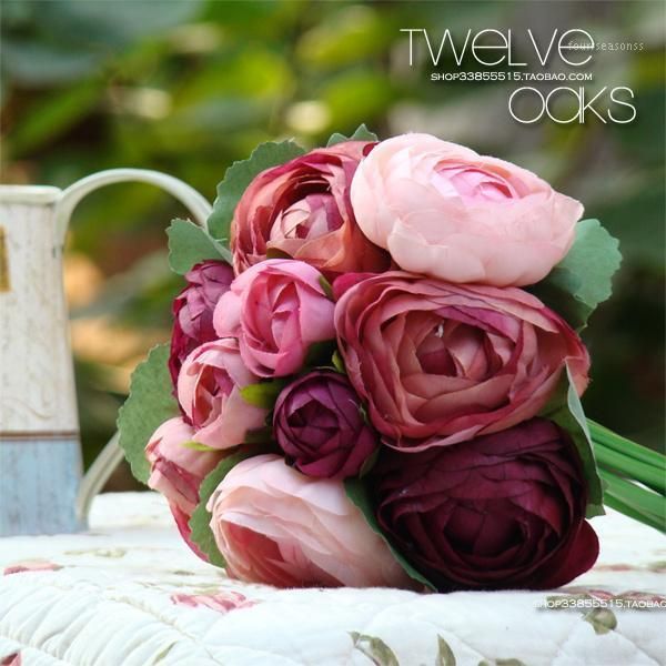 

2pcs silk flower artificial 10 heads/lot hand stick flowers bride rod decoration for wedding1