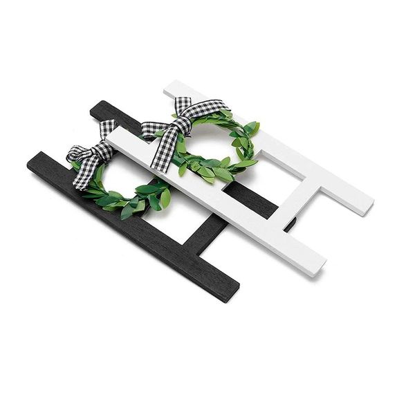 

2pcs wooden ladder tray decoration frame black&white plaid farmhouse sign decor summer rustic novelty items
