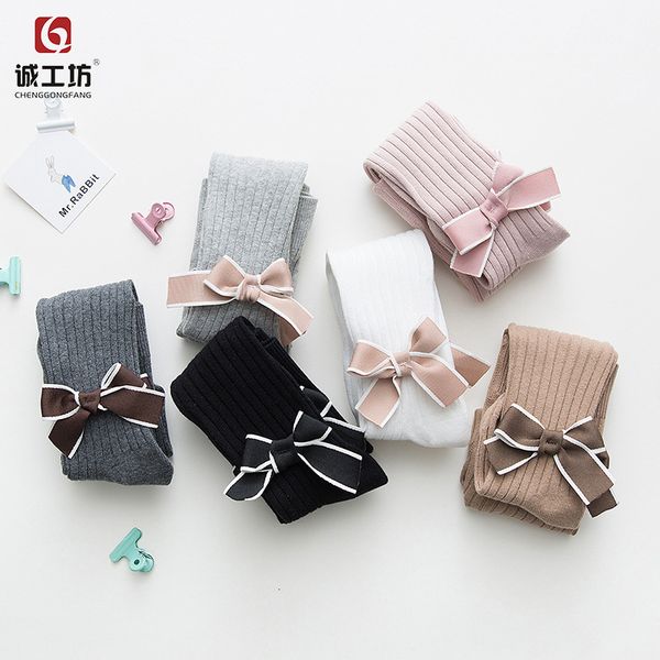 

new children's pantyhose spring and autumn wide stripe bow boneless stitching lovely girls' leggings, Pink;yellow
