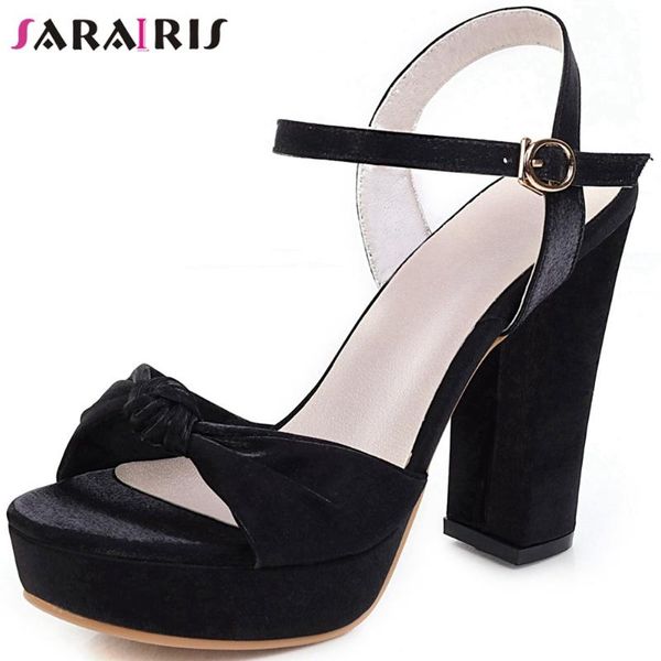 

sandals sarairis sweet female platform ankle strap party dress office casual summer women high heel shoes woman, Black