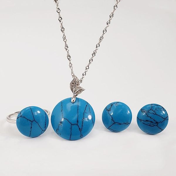 

bracelet, earrings & necklace real pure s925 silver jewelry set simple round design women's with natural turquoise gemstone fashion cha, Black