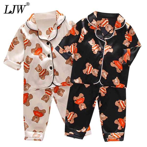 

baby boys&girls pajamas ice silk tracksuit kids summer air conditionin for cartoon printing kids suit + trousers 210816, White
