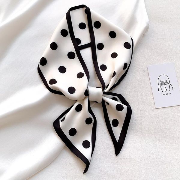 

scarves fashion ribbon silk scarf women loop big polka dot thin neck office lady shawls bandana hijab bag dress 100*10cm, Blue;gray