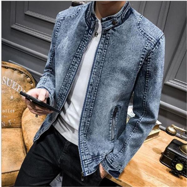 

men's jackets spring autumn retro denim youth casual jacket trend pure color slim clothes, Black;brown