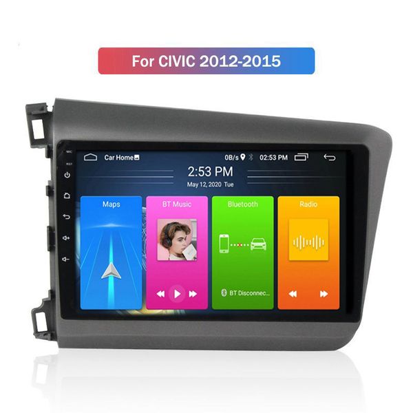 2 Din DVD Leitor de DVD Sistema multimídia para Honda Civic 2012-2015 com Android 10