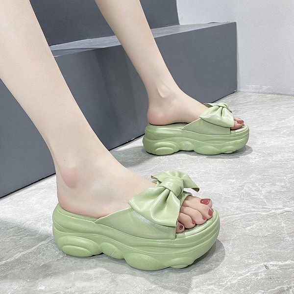 

house slippers platform female shoes slides fashion butterfly-knot women heels 2021 flat luxury summer high pu, Black