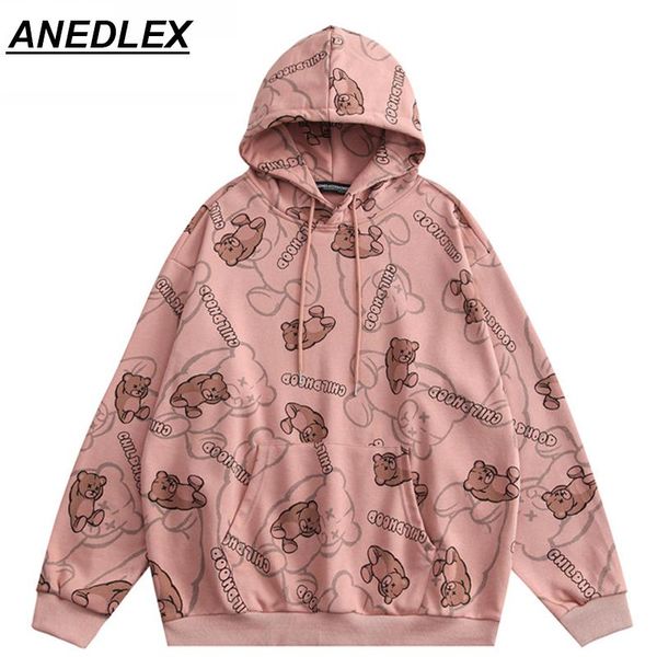 

men's hoodies & sweatshirts harajuku hoodie hip-hop bear letter print cotton casual pullover autumn streetwear 2021men and women loose, Black