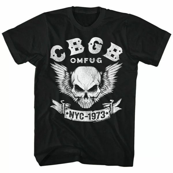 

cbgb skull nyc 1973 t shirt mens licensed punk rock band club tee retro black, White;black