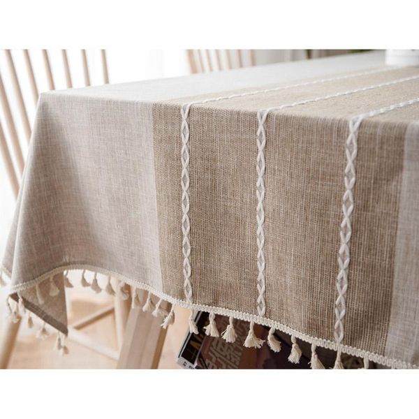 

table cloth cotton linen tablecloth tassels minimalist pattern for kitchen dinning room decor ye-
