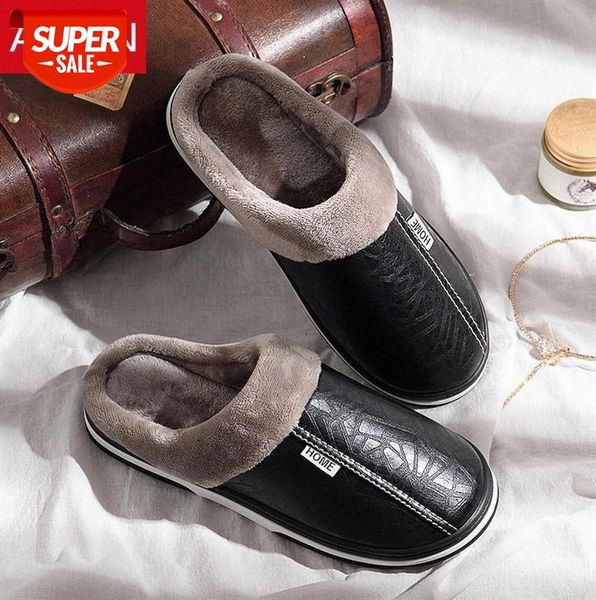 

asifn men's slippers winter slippers non slip indoor shoes men leather big size house shoe waterproof warm memory foam slipper #hv8f, Black