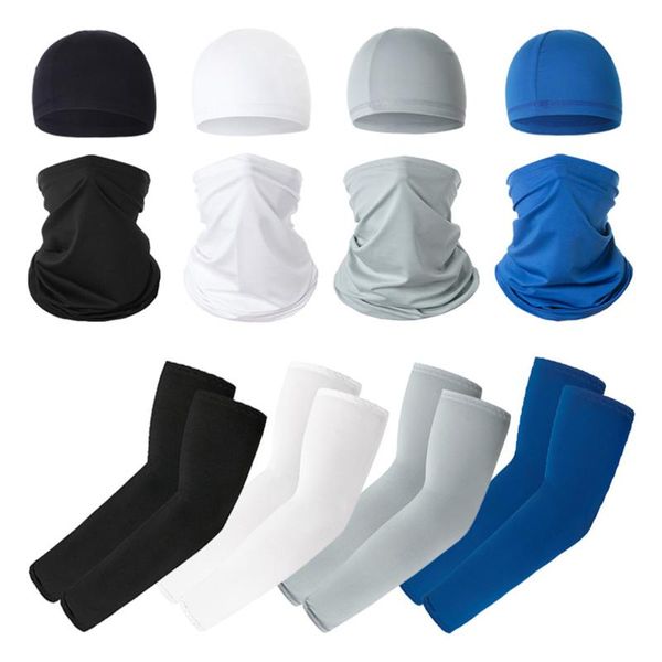 

hats, scarves & gloves sets summer silk sleeve set sun uv protection arm sleeves bib face mask cycling cap outdoor sunscreen spor, Blue;gray