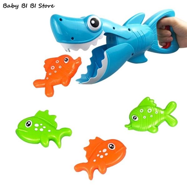 1 Set Shark Grabber Badespielzeug für Jungen Mädchen Fangspiel mit 4 Fischen Badewanne Angeln 210712