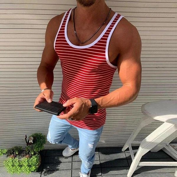 

running jerseys bodybuilding tank gyms fitness sleeveless shirt sweat-absorbing breathable vest male summer striped tee, Black;blue