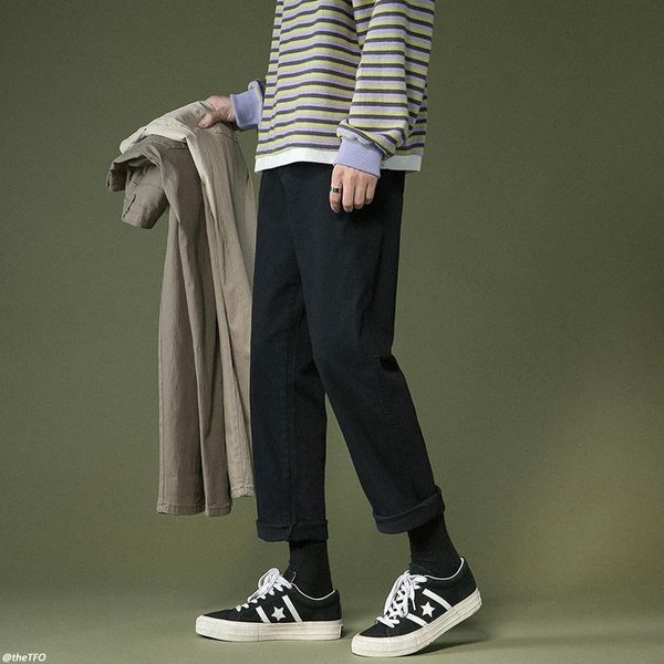 

men's pants hybskr solid color loose cargo 2021 japanese style male casual straight trousers harajuku fashion clothing, Black