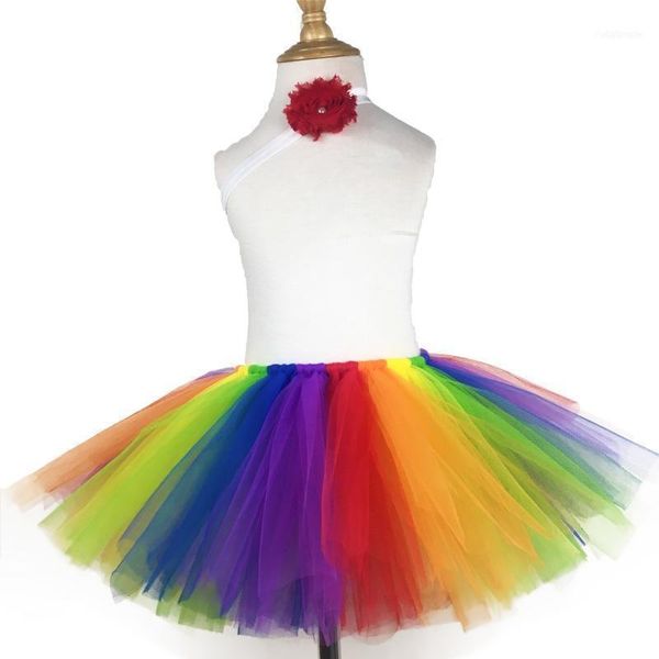 

skirts girls rainbow tutu skirt baby handmade tulle ballet pettiskirts tutus with red flower hairbow set kids party costume1, Blue