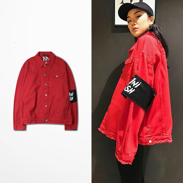 

High street drake winter denim hip hop skateboard pocket vintage rap bomber jacket washing man's hole, Black