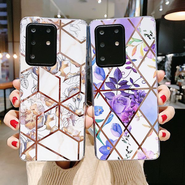 Flower Phone Case para Samsung Galaxy S21 S20 Fe S10 S9 S8 PLUS A51 A50 Nota 20 Soft Plating Splice Cover