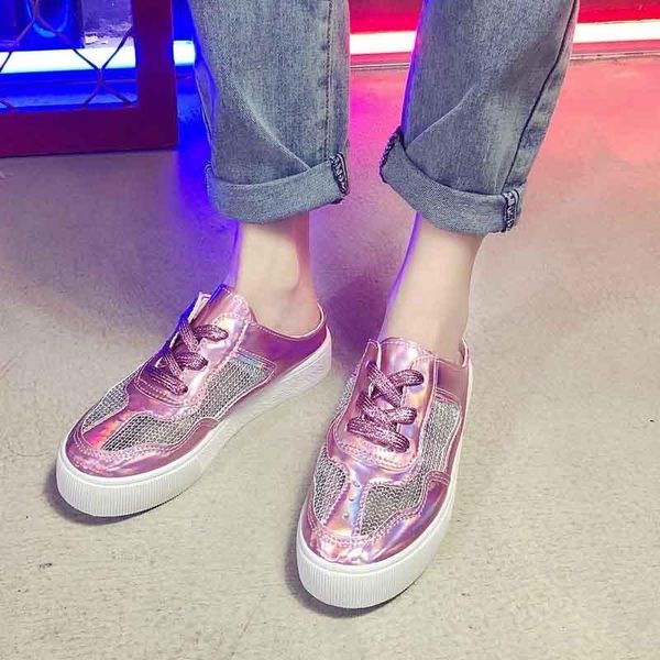

slippers casual flats platform shoes women bling ladies slip on femme zapatos de mujer, Black