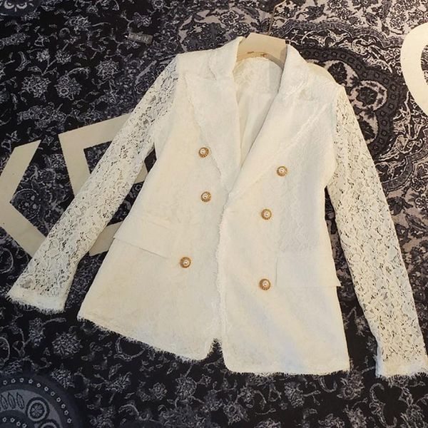 

women's suits & blazers vintage double breasted office ladies blazer lace patchwork long sleeve fashion suit coat jacket women female 2, White;black