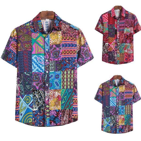 

men's casual shirts blouse collared shirt short sleeves hawaiian beach holiday floral tee, White;black