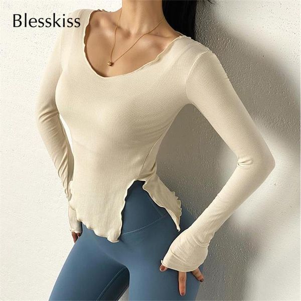 

long sleeve sport shirt women yoga slim fit compression side open fitness gym sportswear workout wear outfit