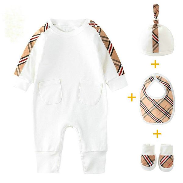 

2022 ins baby rompers jumpsuits +hat+bibs+foot cover body suits cover newborn boys girls one-pieces clothes babys spring and autumn long sle, Blue