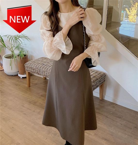 

casual dresses sleeveless high waist elegant vintage fashion korean style long dress 2021 women's autumn winter, Black;gray