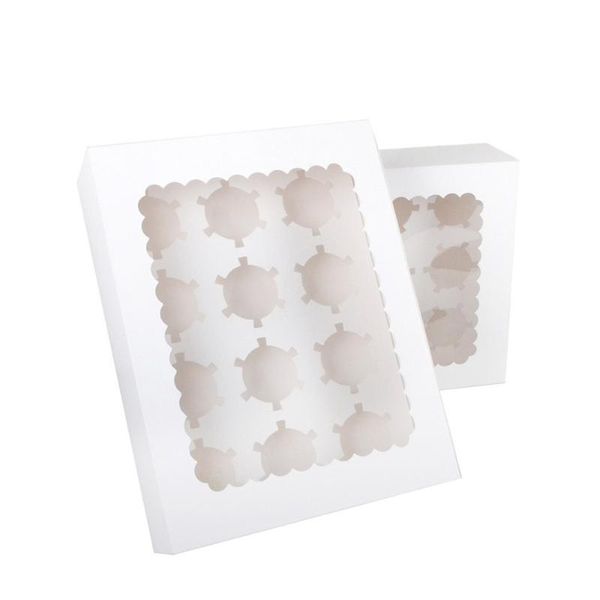 

gift wrap 5pcs portable 12-cavity cupcake box container muffin window (white)