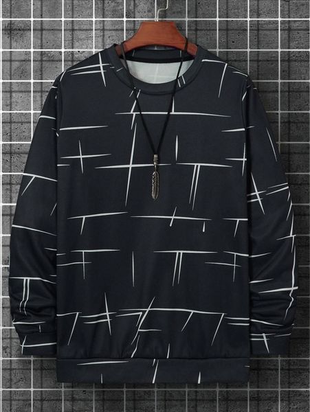 

men graphic print thermal lined sweatshirt 36jh#, Black