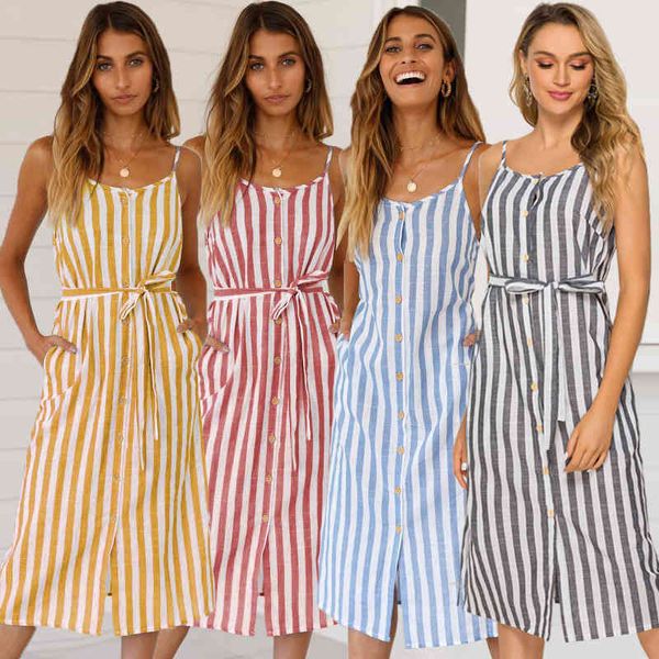 

selling summer 2019 new suspender striped dress 8544#, Black;gray